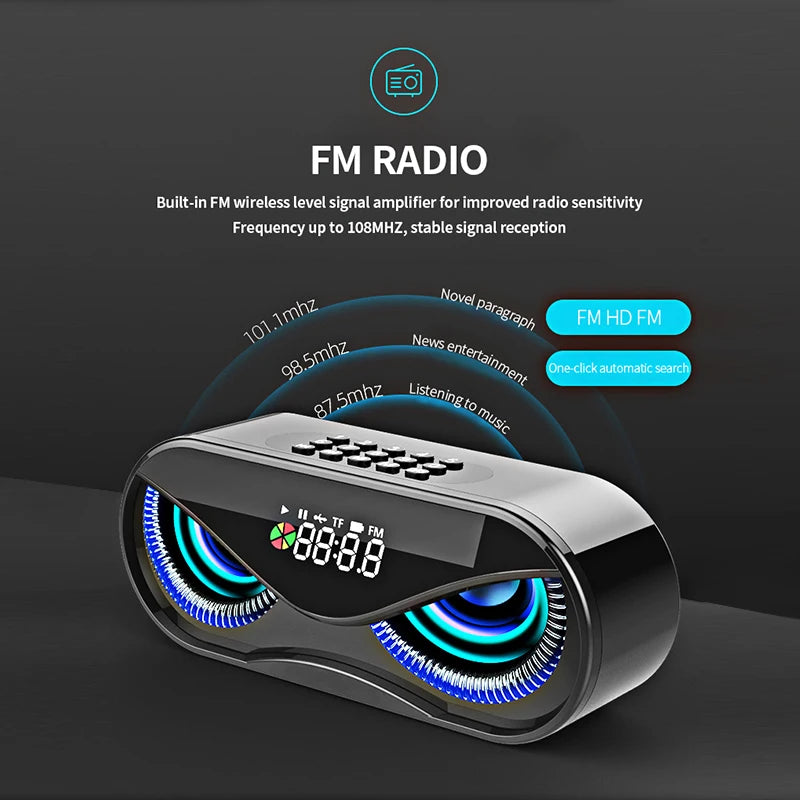 M6 Cool Owl Design Bluetooth Speaker LED Flash Wireless Loudspeaker FM Radio Alarm Clock TF Card Support Select Songs By Number - 2bazar4