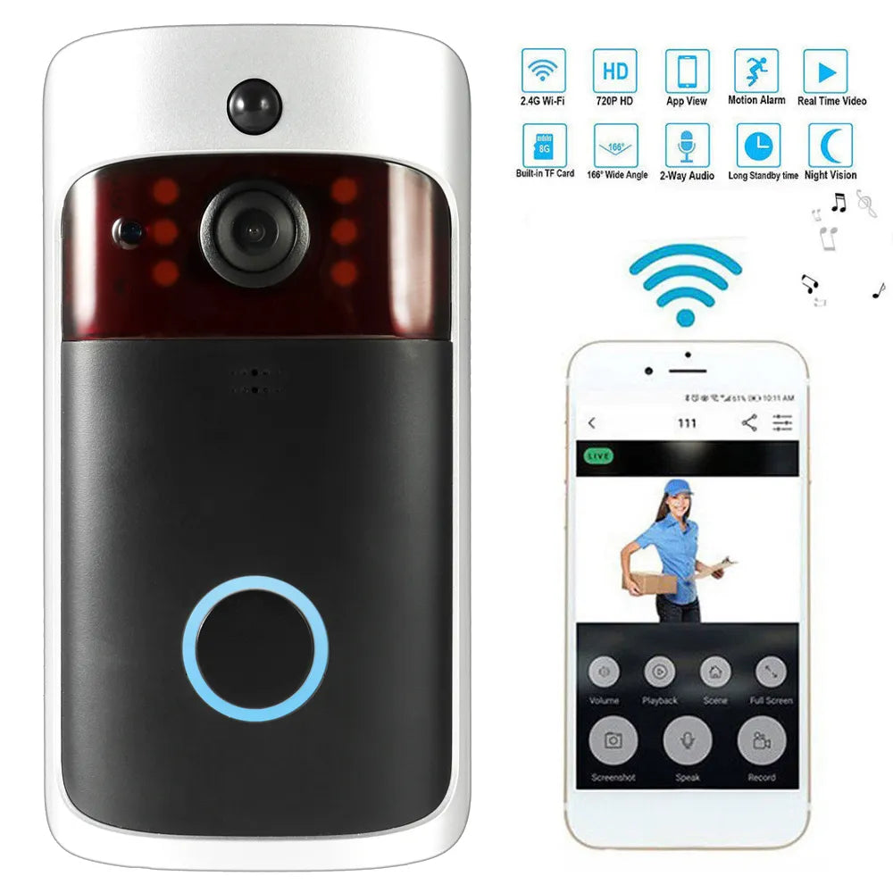 Smart Wireless WiFi Security DoorBell Visual Recording Consumption Remote Home Monitoring Night Vision Smart Video Door Phone - 2bazar4