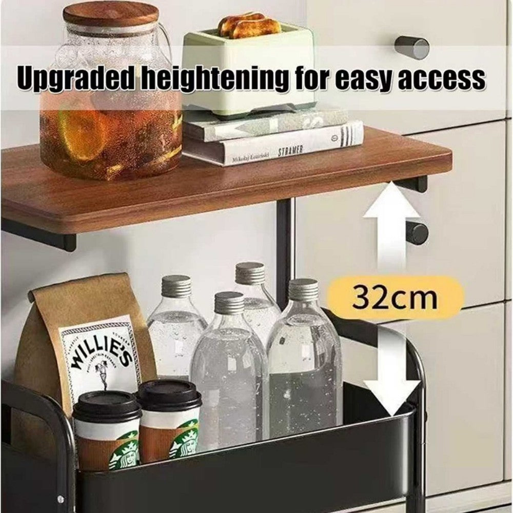 3 Tier Rolling Cart with Wooden Tabletop, 30in Lightweight Utility Cart with Lockable Wheels, Rolling Storage Organizer Cart for Kitchen, Office, Bedroom