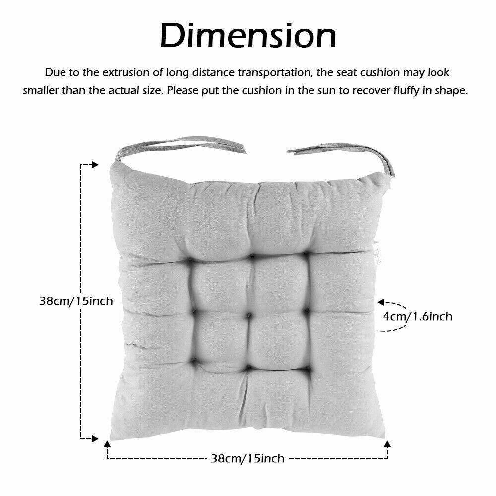 4 Pack Seat Pad Dining Room Garden Kitchen Chair Seat Cushions Tie On Plain UK