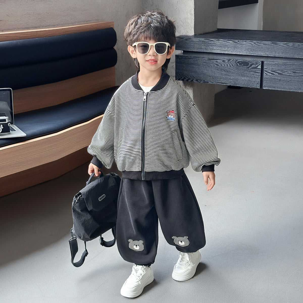 Boys' Striped Layered-Look Hoodie & Trousers Set