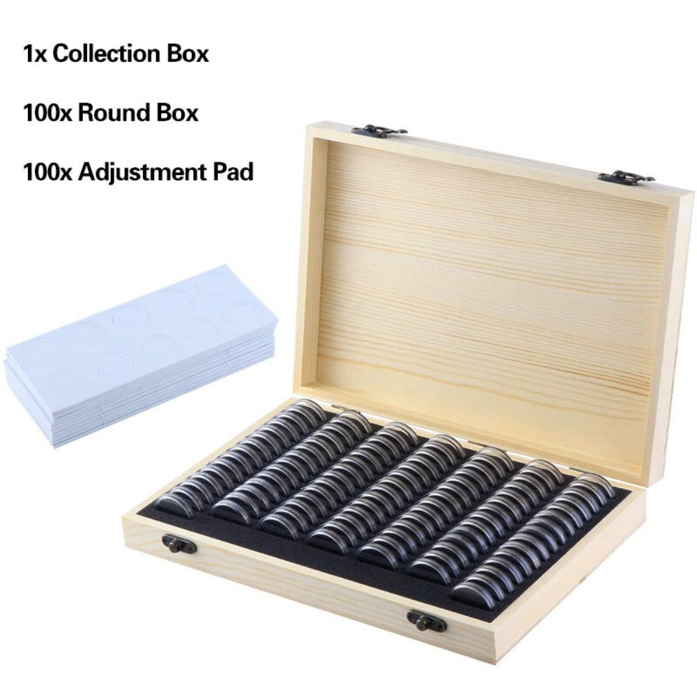 100Pcs Coins Display Storage Box Case Capsules-Wooden For Collectible Coin UK