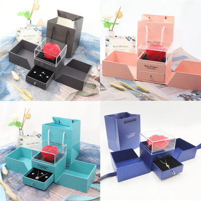 Double Door Eternal Rose Gift Box Jewelry Packaging Box Ring Earnail Necklace Jewelry Box - 2bazar4