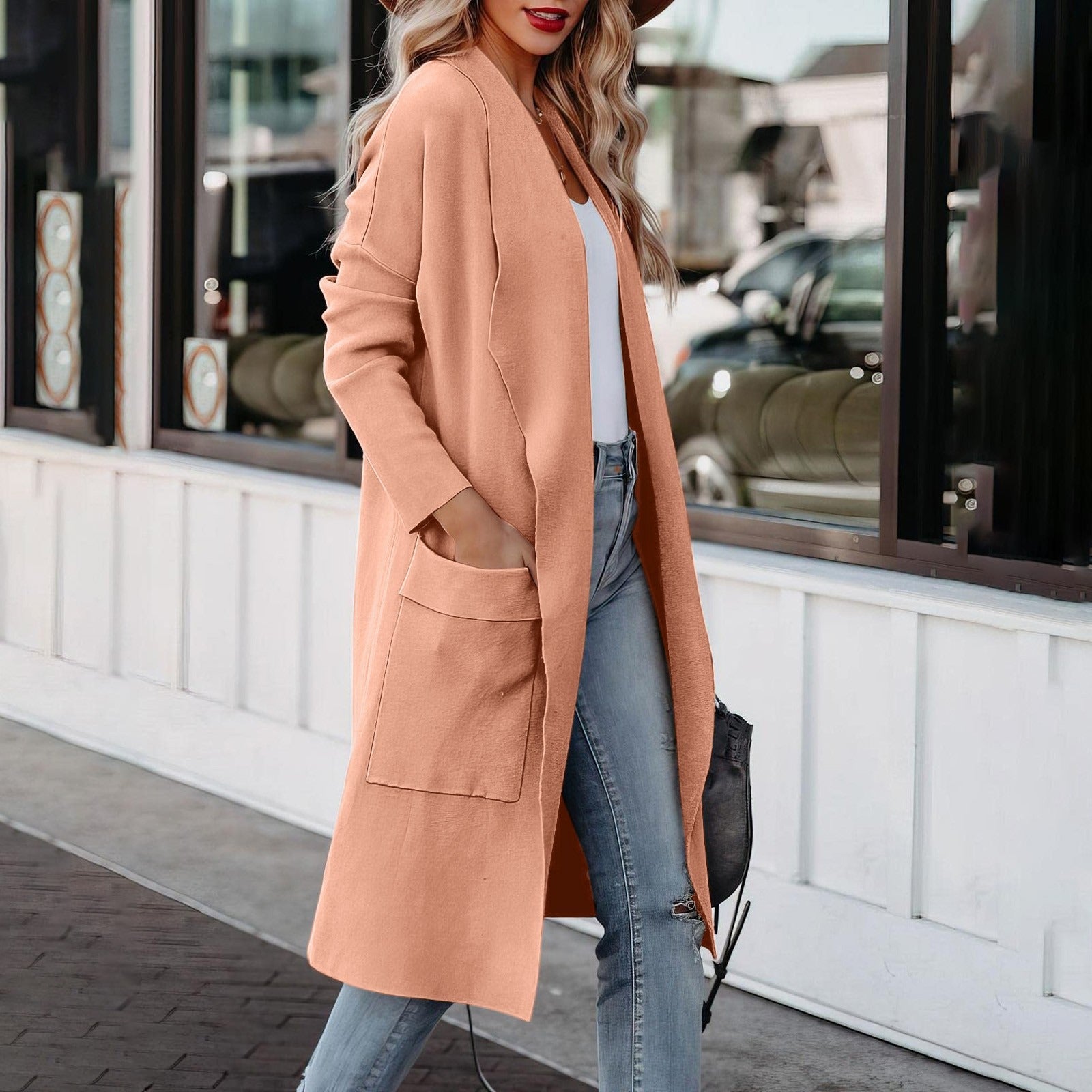 Leisure long solid color warm coat jacket for women - 2bazar4