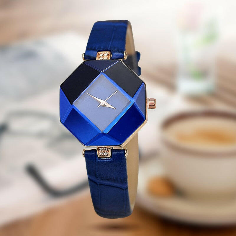 Women Watches Gem Cut Geometry Crystal Leather Quartz Wristwatch Fashion Dress Watch Ladies Gifts Clock Relogio Feminino 5 color - 2bazar4