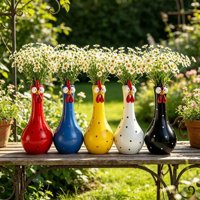 Hand-Painted Rooster Vase Sculpture – Colorful Resin Home Decor