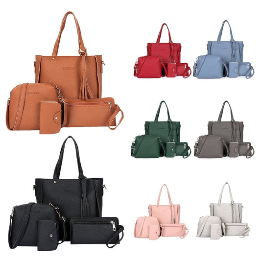 PU Leather Women's Shoulderbag +Casual Tote + Lady Handbag +Card Coin Bags Purse Messenger Satchel 4pcs/set eprolo