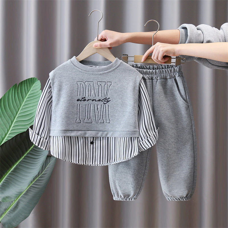 Boys Spring Casual Two-Piece Set Stylish Sweatshirt Outfit