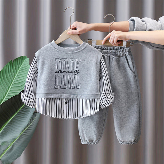 Boys Spring Casual Two-Piece Set Stylish Sweatshirt Outfit