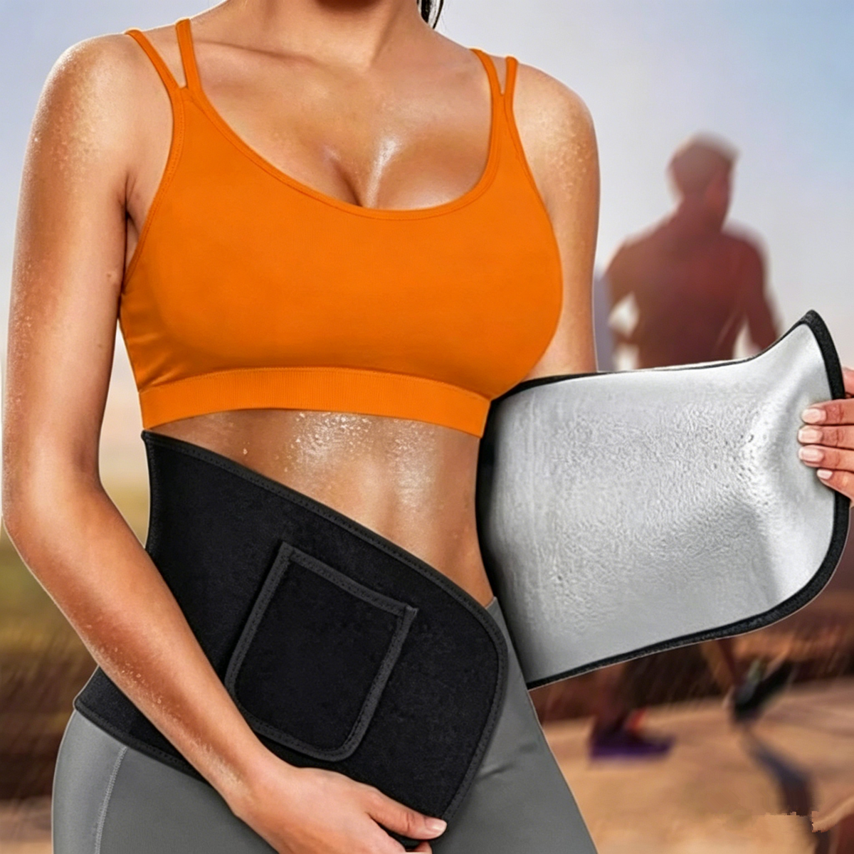 Waist Trimmer Belt Body Shaper Weight Loss Girdle Waist Trainer w/ Phone Pocket Black-Silver
