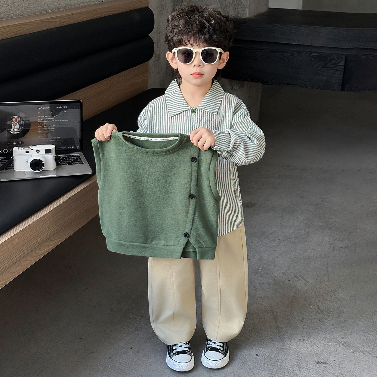 Boys  Casual Three-Piece Set Shirt and Vest Suit