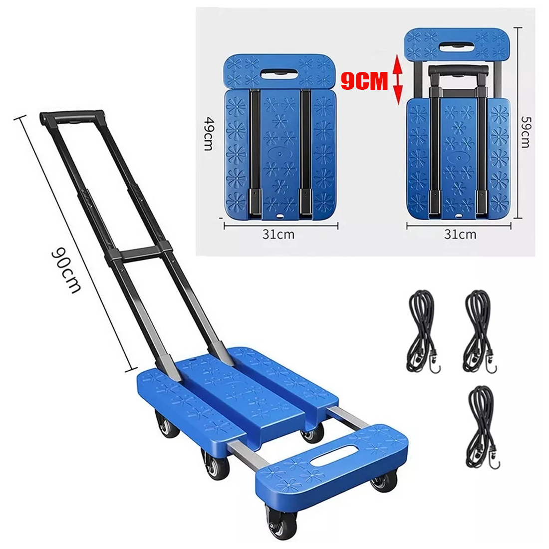 270KG Folding Hand Truck Luggage Dolly Trolley Moving Platform Cart Heavy Duty