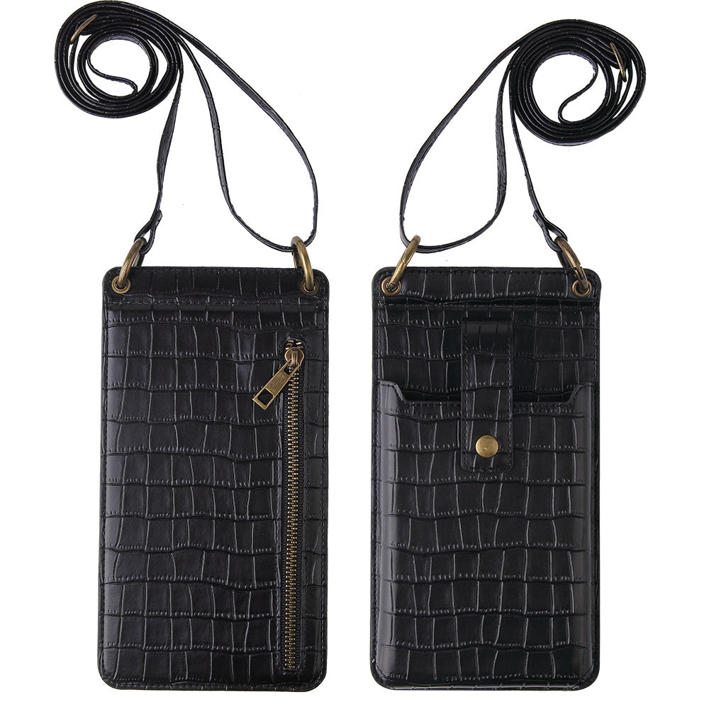 New Multi Function Messenger Vertical Retro Mini One-Shoulder Crocodile Pattern Coin Purse Mobile Phone Bag - 2bazar4