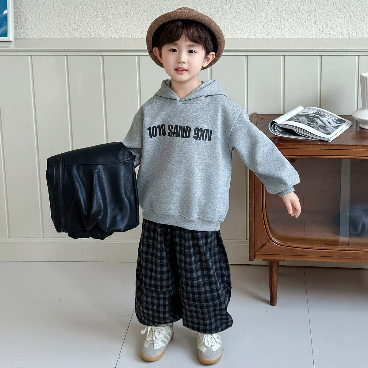 Boys Autumn Three-Piece Outfit Set with Leather Vest, Hooded Sweatshirt and - product image 6