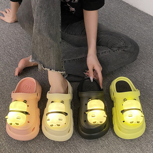 Cute Slipper With Panda Lamp Summer Sandales Femme Light Funny Woman Slippers Shoes Women