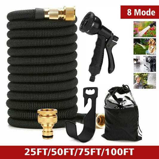 Heavy Duty 50FT Expandable Garden Hose Pipe Flexible With Water Spray Gun UK