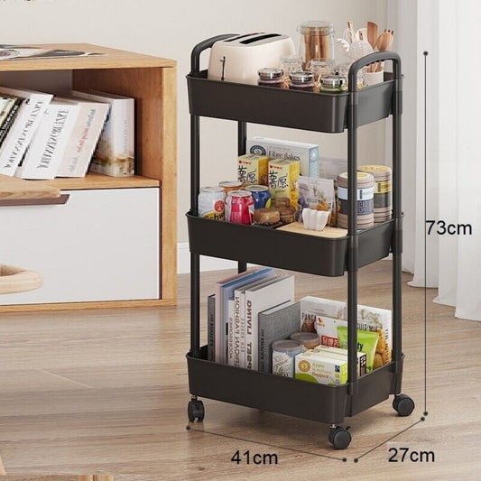 3 Tier Storage Trolley Cart on Wheels Kitchen Bathroom Laundry Rolling Rack