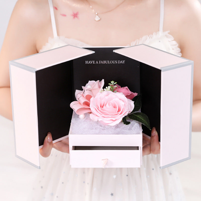 Valentine's Christmas Gift Girlfriend Creative Rose Flower Jewelry Gift Box Soap Flower + Free 100 Kinds of I Love You Necklace 1 - 2bazar4