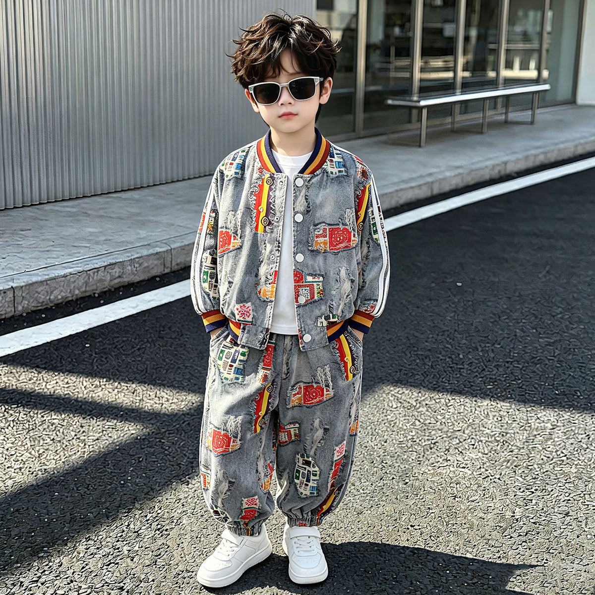 Boys Spring Autumn Jacket Casual Pants Sports Two-Piece Set