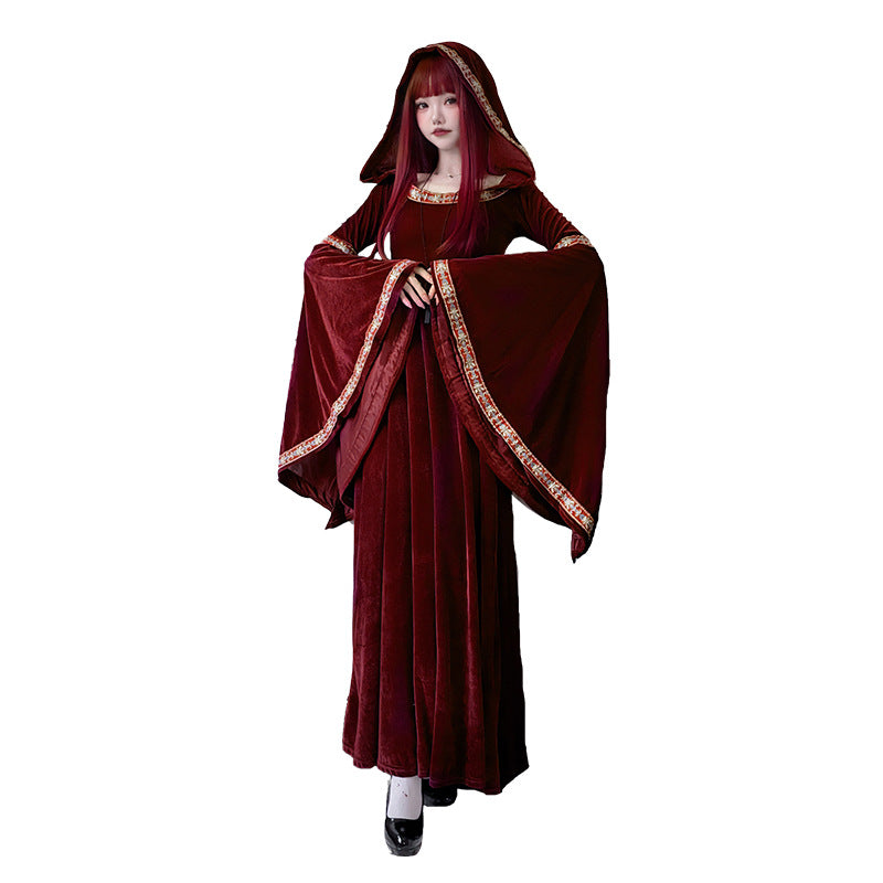 Halloween adult costume medieval retro court European vampire Little Red Riding Hood witch dress long skirt