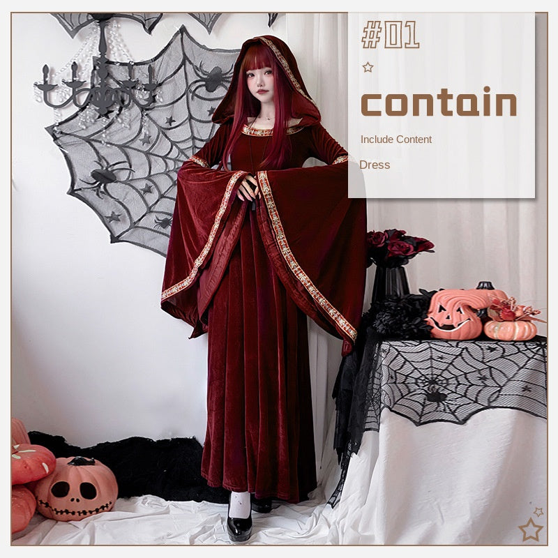 Halloween adult costume medieval retro court European vampire Little Red Riding Hood witch dress long skirt