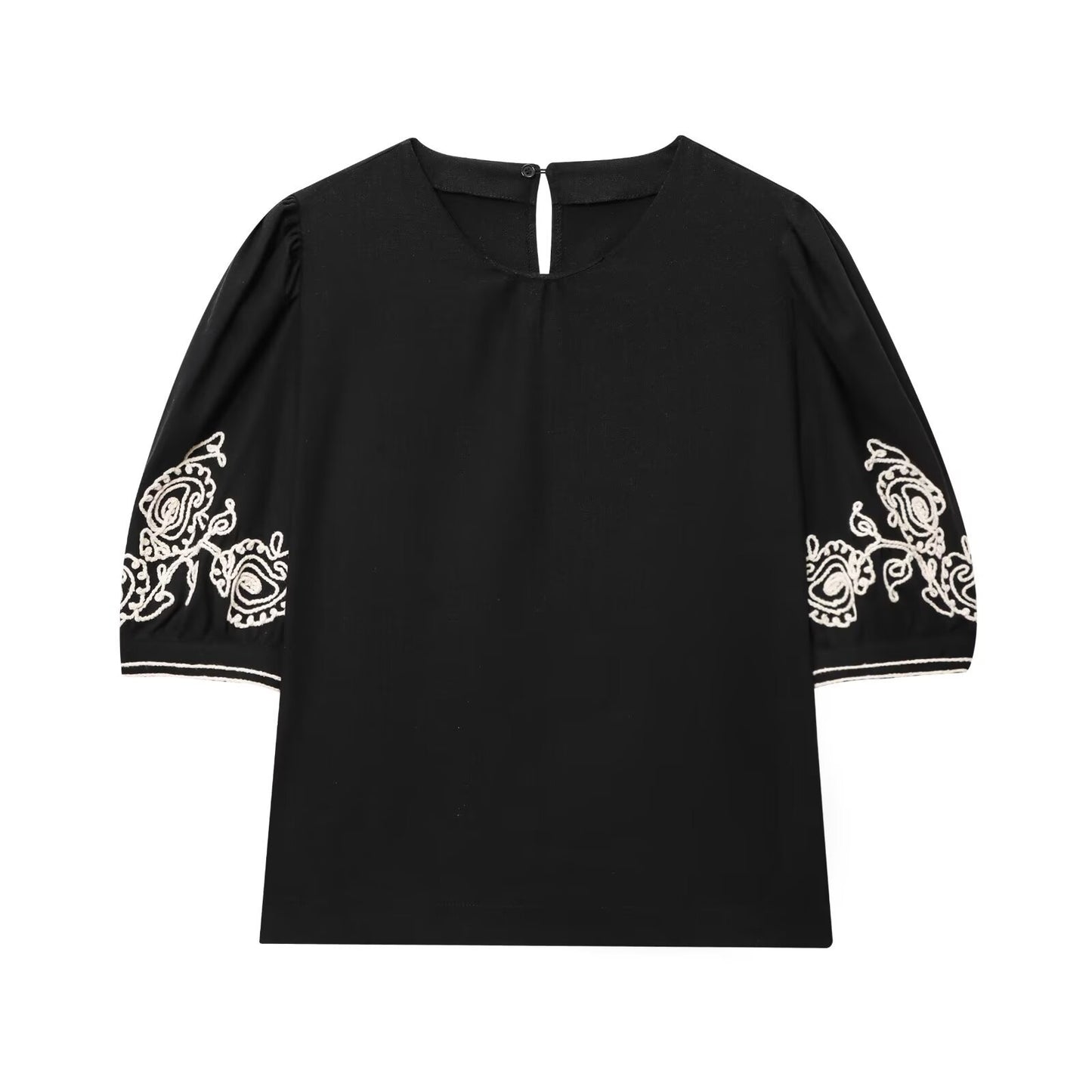 Women's Linen Blend Embroidered Top + Embroidered Wide-leg Pants Set