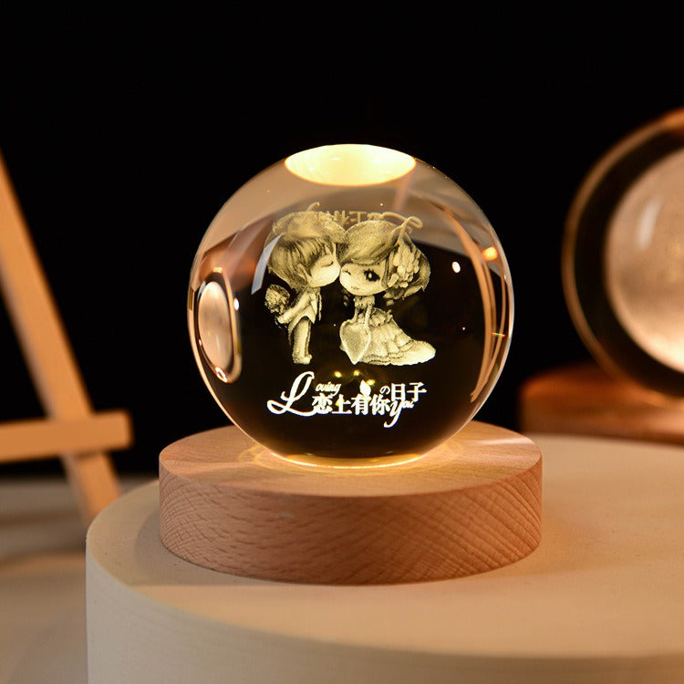 Starry Sky Astronaut White Crystal Ball Glow 3D Sculpture Night Light Customized Desktop Decoration