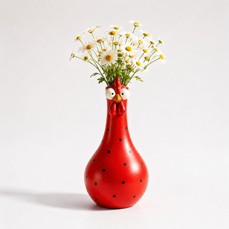 Hand-Painted Rooster Vase Sculpture – Colorful Resin Home Decor