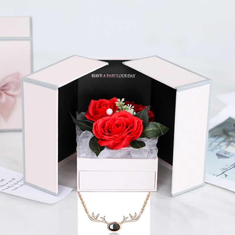 Valentine's Christmas Gift Girlfriend Creative Rose Flower Jewelry Gift Box Soap Flower + Free 100 Kinds of I Love You Necklace 1 - 2bazar4