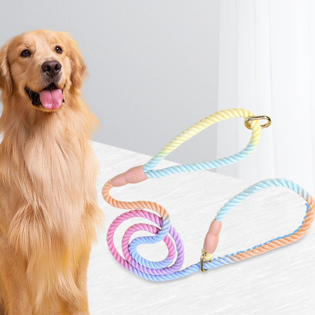 1Pc 150cm Gradient Colors Durable Handmade Braided Rope Training Leash For Dogs