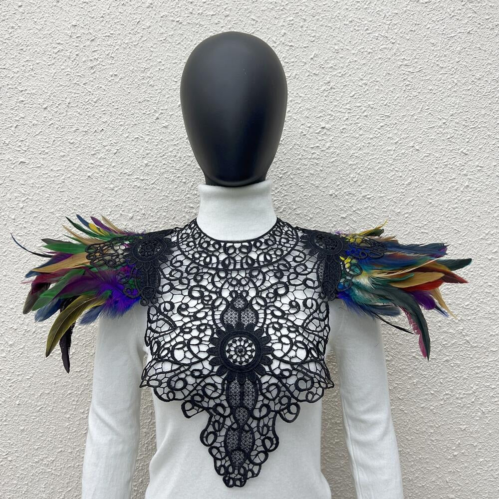 Gothic style lace embroidered feather shawl Christmas scarf Halloween Gothic style lace embroidered feather shawl Christmas scarf Halloween stage runway clothing accessoriesMaterial FeatherProduct volume 40cm * 40cm * 2cm