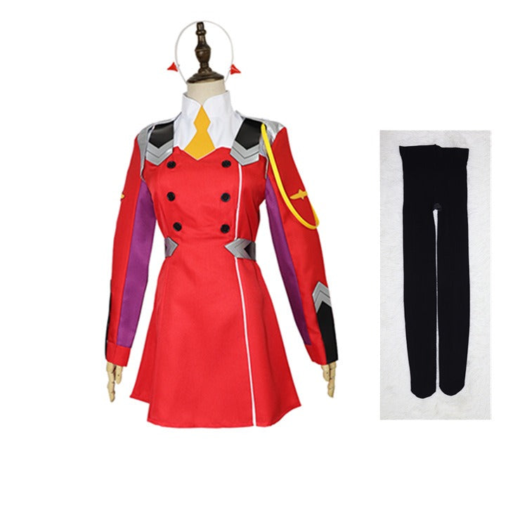 Game DARLING DARLING in the FRANXX Zero Two Cosplay Costume Dress 02 Cosplay Costume Women Cosplay Sexy Dress Headband wig shoes