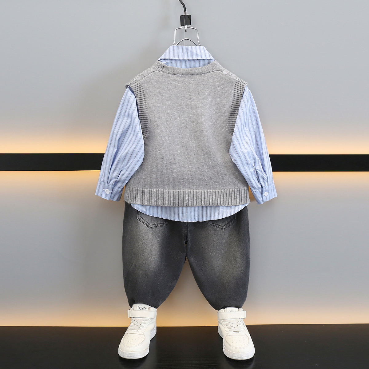 Boys' 3-Piece Knit Vest and Shirt Set - Preppy Style Fall Outfit - product image 3