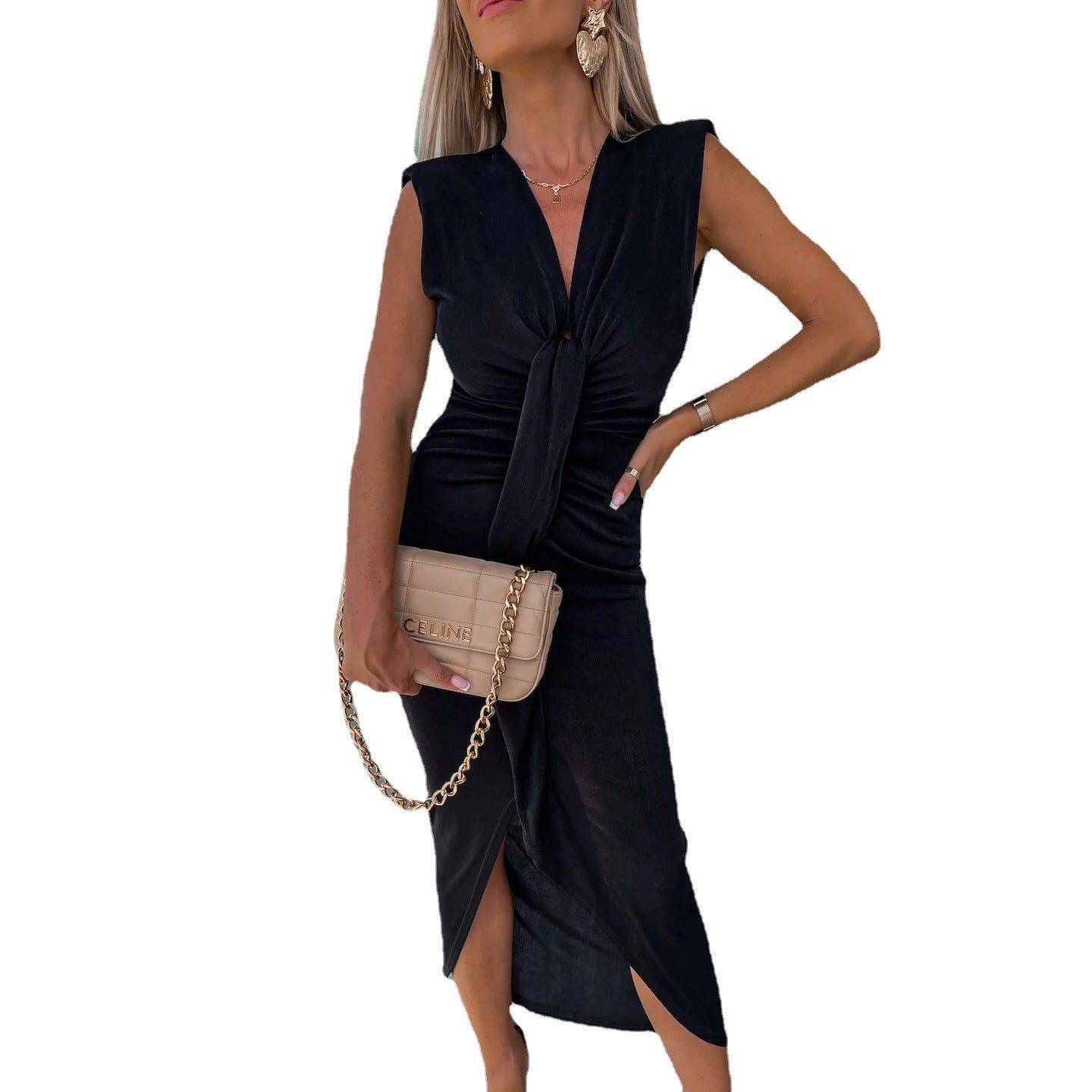 Pleated Casual Dress for Women - Loose Fit Vacation Dress