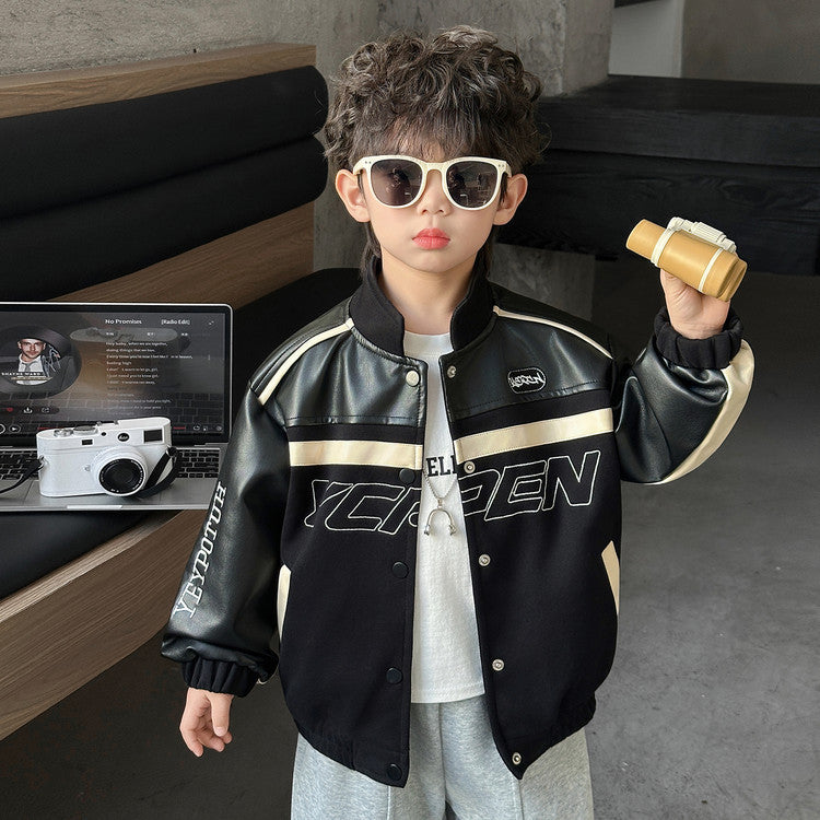Boys' PU Leather Stand Collar Jacket - product image 3