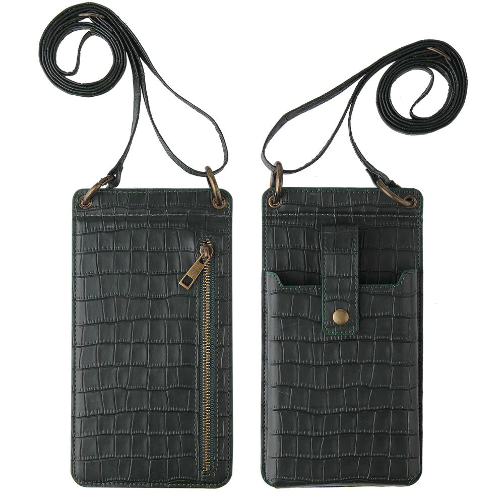 New Multi Function Messenger Vertical Retro Mini One-Shoulder Crocodile Pattern Coin Purse Mobile Phone Bag - 2bazar4