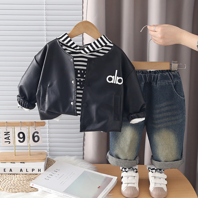 Casual Boys 3-Piece Leather Jacket Suit Set for Infants and Toddlers - product image 3