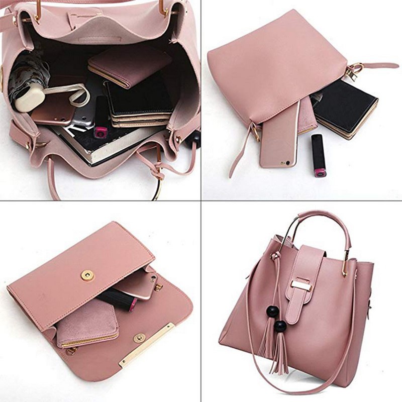 Laamei 3Pcs/Sets Women Handbags Leather Shoulder Bags Female Casual Tote Bag Tassel Bucket Purses Handbags Sac Femme - 2bazar4