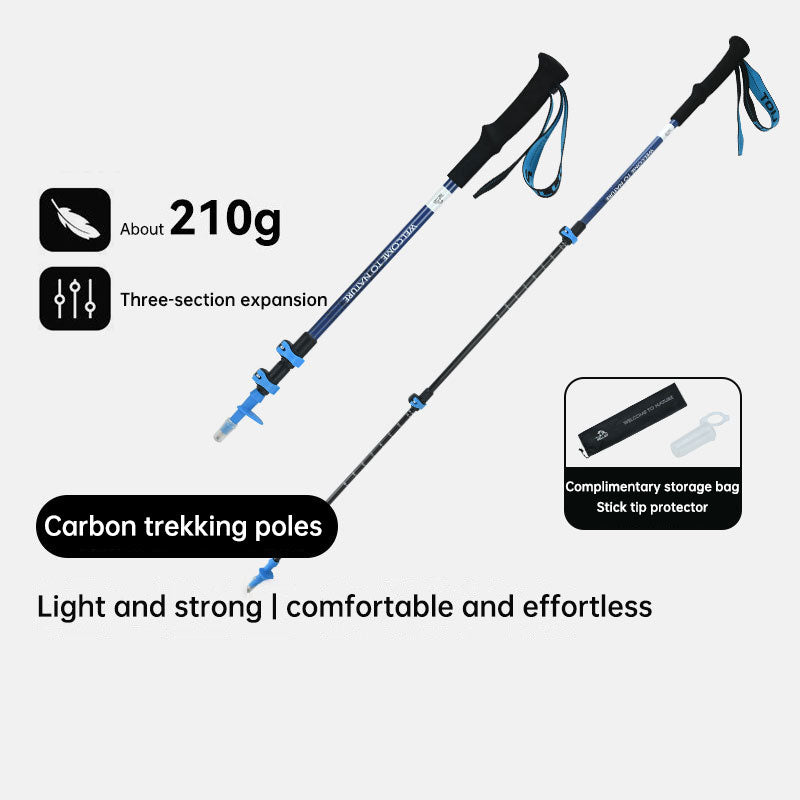 Outdoor Camping Alpenstock Carbon Ultra Light Telescopic Walking Stick Folding Non-slip Walking Stick Mountain Hiking Equipment - 2bazar4