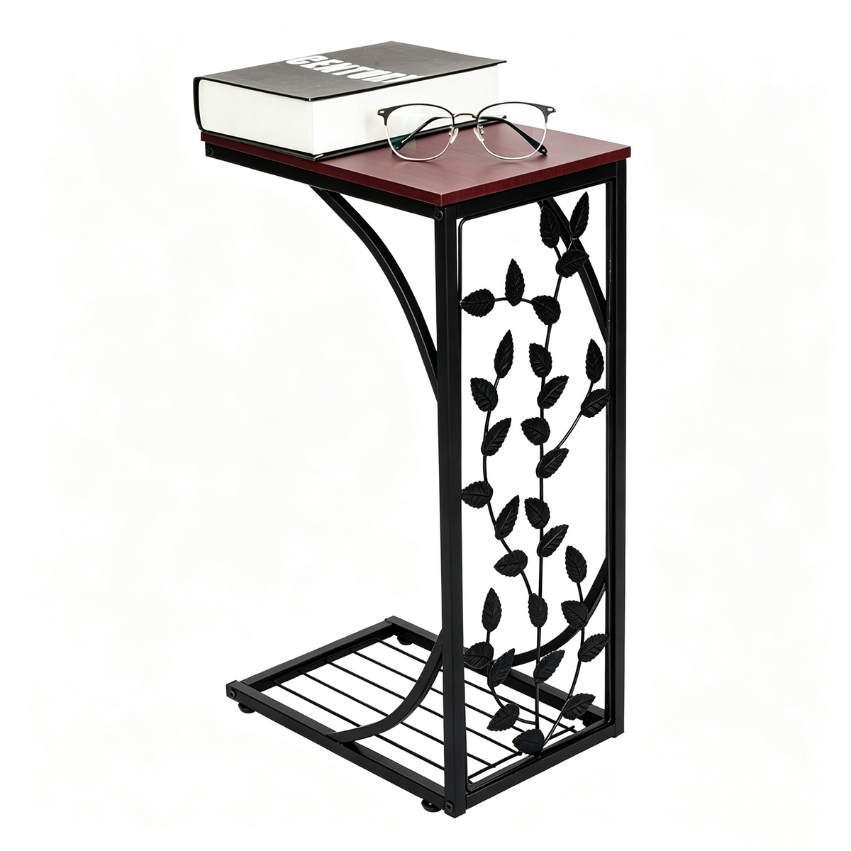 54*30.5*21CM Leaf Pattern Iron Side Table Coffee Table Brown