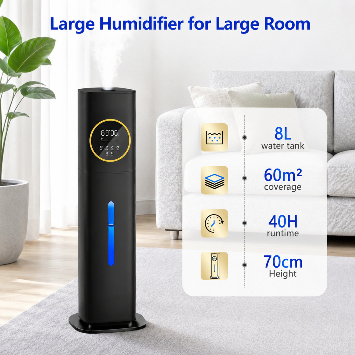 8L Large Humidifier - 40H Runtime for Large Room