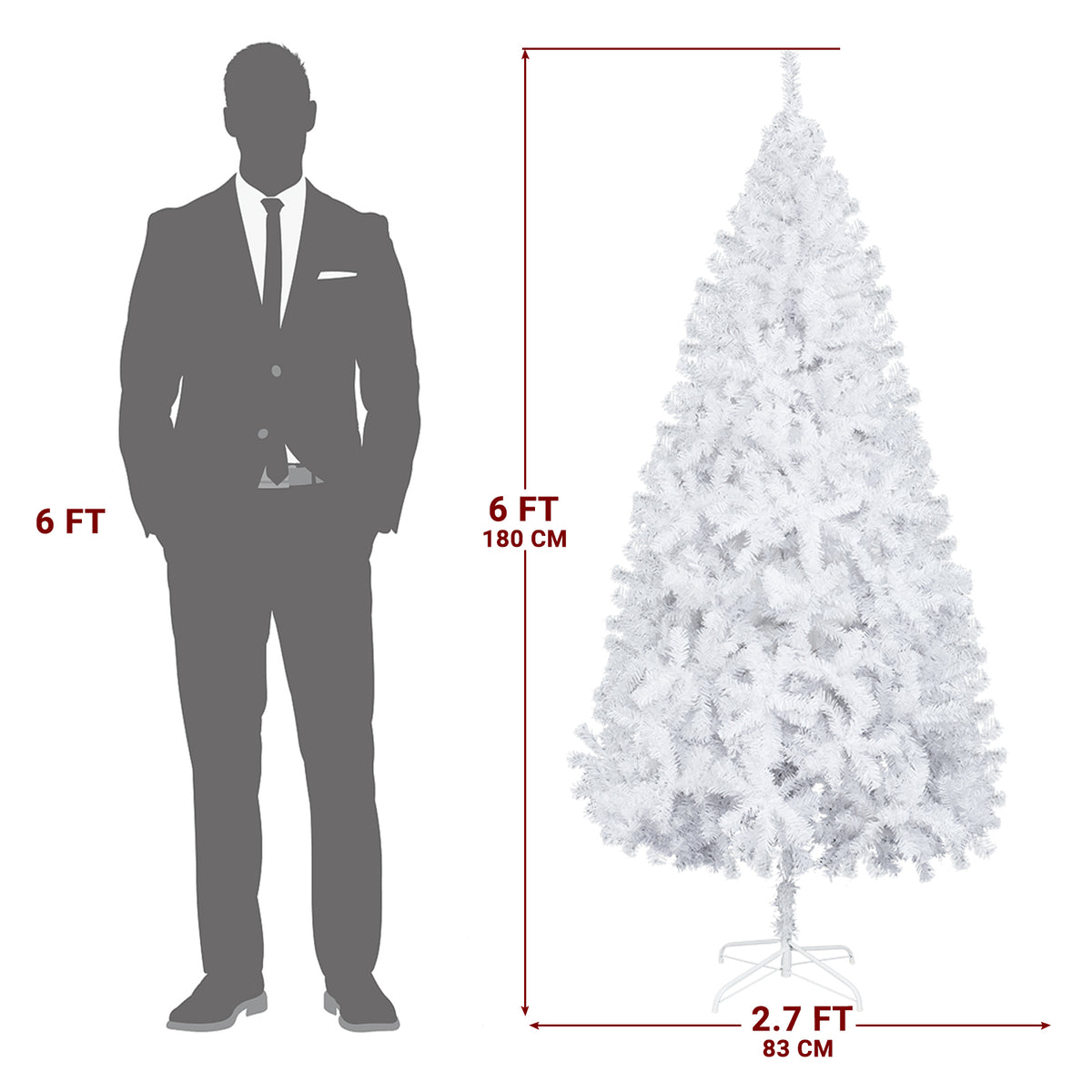 6FT Iron Leg White Christmas Tree with 400 Branches