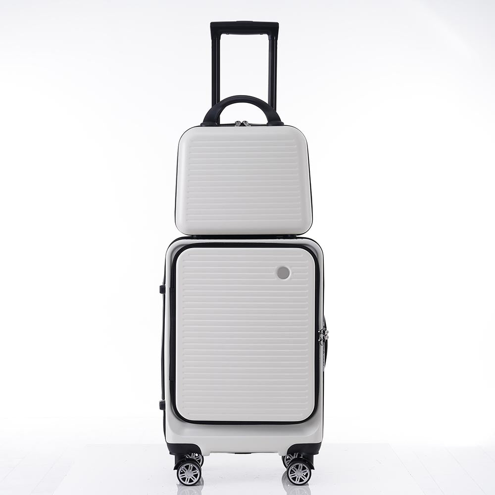 20-Inch Carry-on Luggage with Front Pocket, USB Port, and Carrying Case - White_2