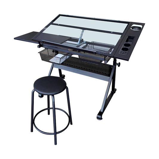 Tempered Glass Adjustable Drafting Table - Black_0