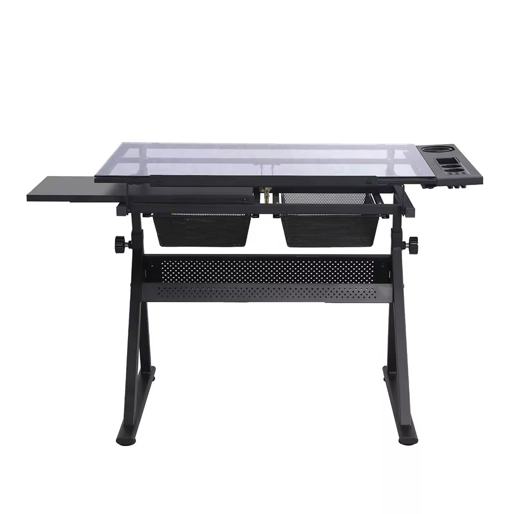 Tempered Glass Adjustable Drafting Table - Black_4