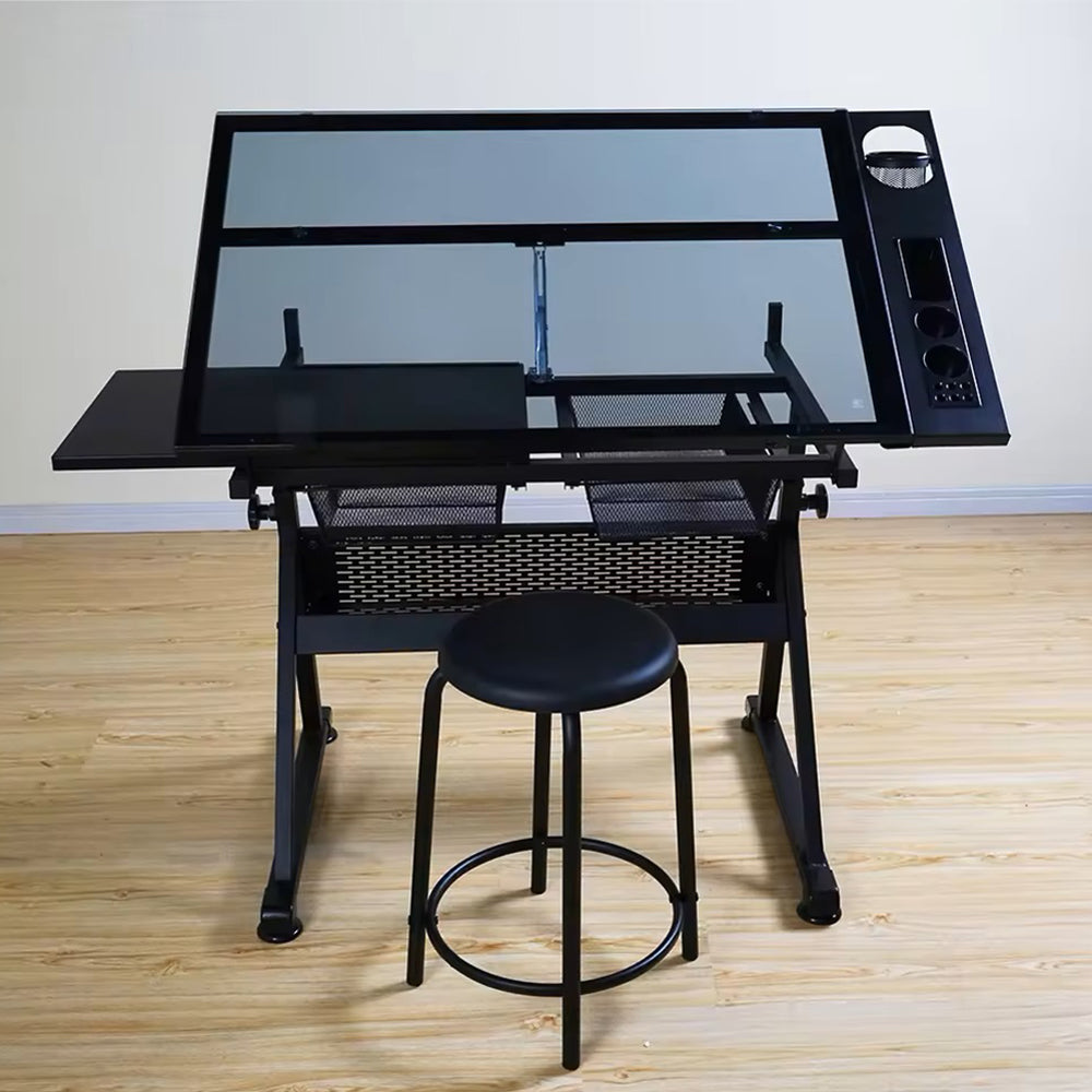 Tempered Glass Adjustable Drafting Table - Black_5