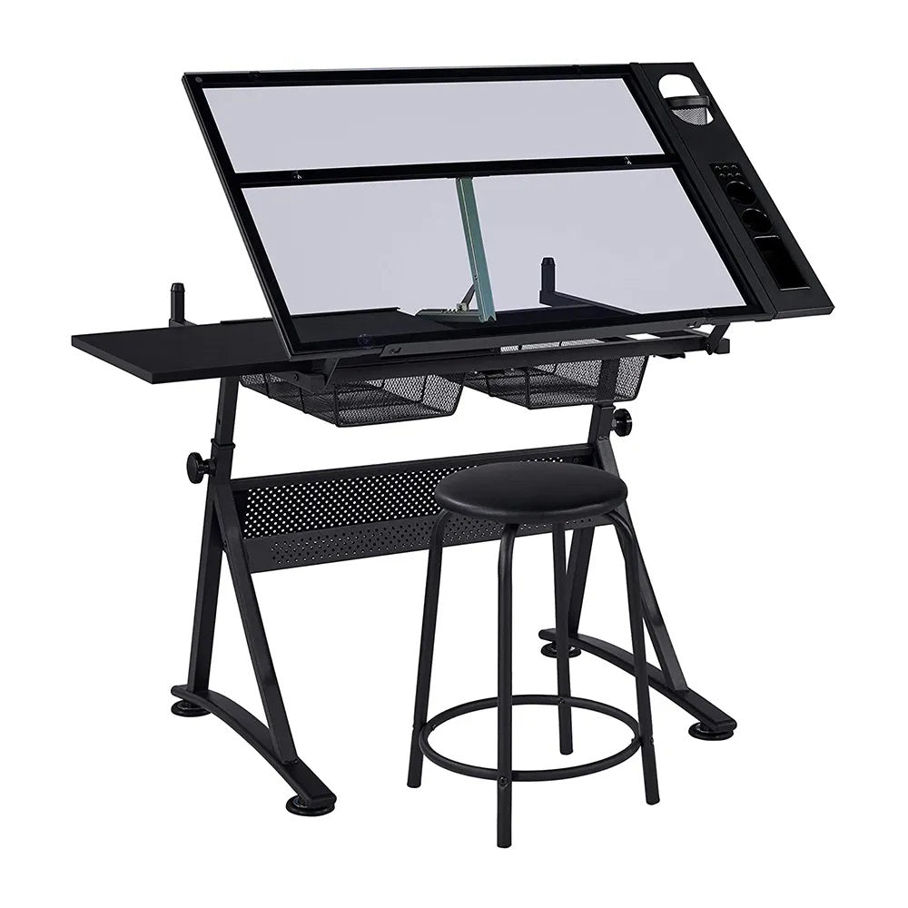 Tempered Glass Adjustable Drafting Table - Black_1