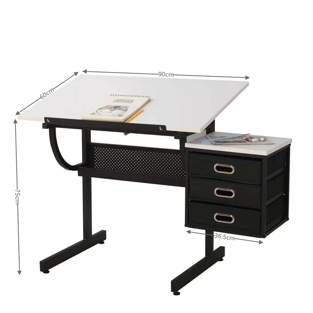 Adjustable Drafting Table with Stool & 3 Drawers - White_9