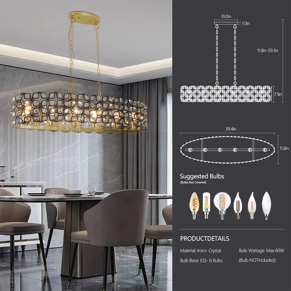 Champagne Gold Oval Crystal Chandelier - Modern Luxury Lighting_8