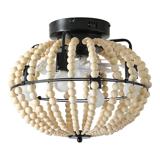 Oak White Beaded Fan Lamp Chandelier_0